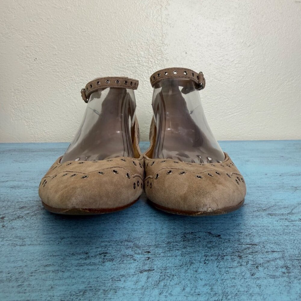 Frye Sienna Grommet Ankle Ballet Flat Suede with Grommet Accents Tan Sz 8.5 - Picture 3 of 10